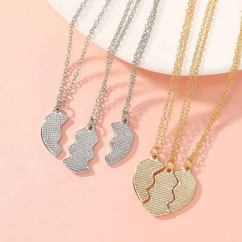 Set of Best Friends Forever necklaces 3 parts of the heart connecting