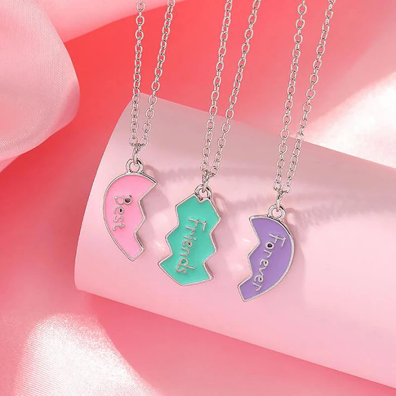 Set of Best Friends Forever necklaces 3 parts of the heart connecting