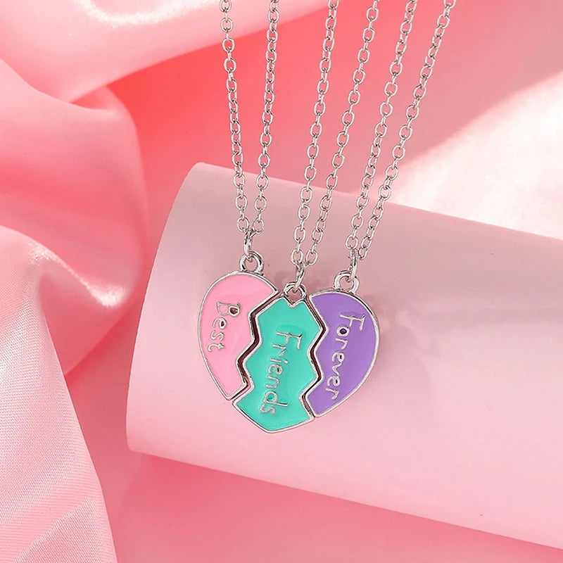 Set of Best Friends Forever necklaces 3 parts of the heart connecting
