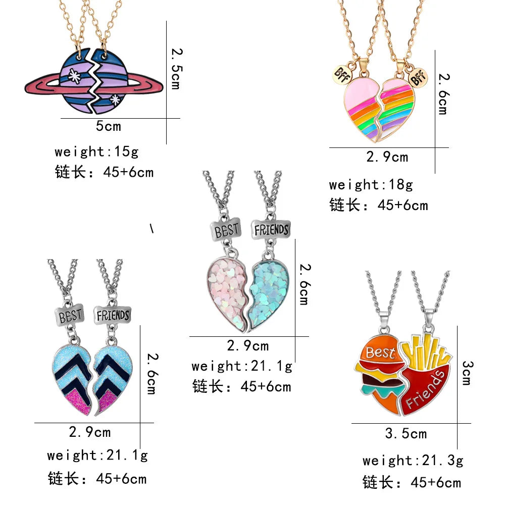 Collection of necklaces with measurements and details on a white background