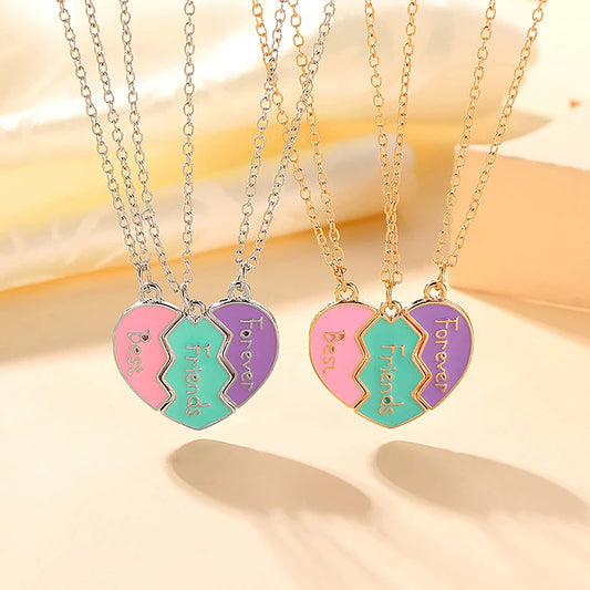 Set of Best Friends Forever necklaces 3 parts of the heart connecting