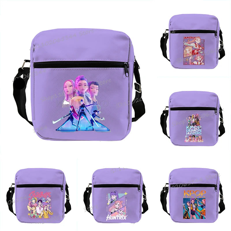 Purple bags with KPOP designs on a white background